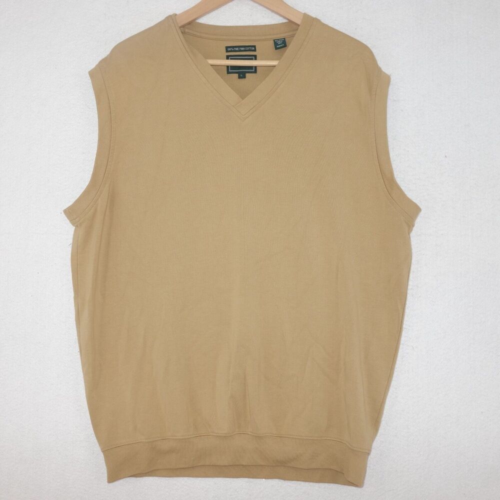 BOLLE GOLF Vest 100% Fine Pima Cotton V-Neck Brown Tan Men's Medium